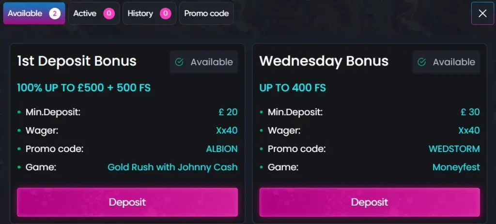 Britsino promo code